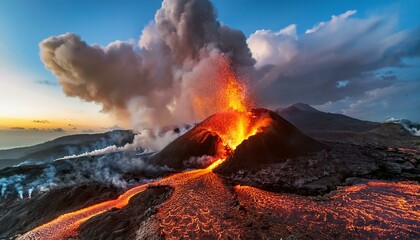 용암이 하늘로 솟구치는 활화산