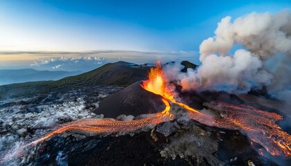 용암이 하늘로 솟구치는 활화산