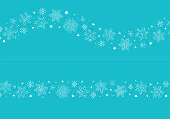 キラキラ輝く雪の結晶。ウェーブする飾り罫。２種類のベクターイラスト素材。