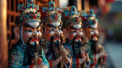 Fototapeta premium Puppet show performance, Fantasy, Colorful, Watercolor, Emphasizing traditional entertainment