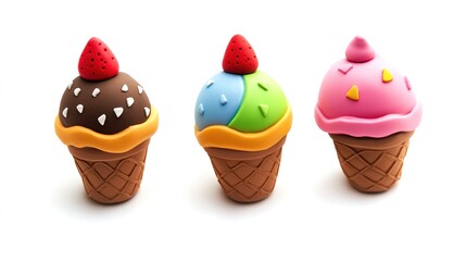 Clay Plasticine Ice Cream: Playful and Creative Representation of a Delicious Ice Cream Treat, Isolated on a White Background