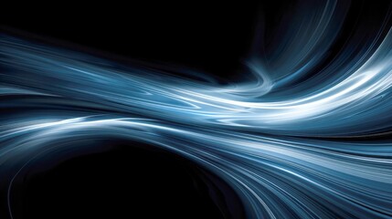 Abstract Swirling Blue and White Lines on Black Background