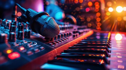 Recording studio session with musicians, Pop Art, Dynamic, Illustration, Highlighting musical collaboration