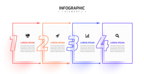 Minimal Business Infographic Template Thin Line with Arrow Rectangle Label Icon and 4 Number