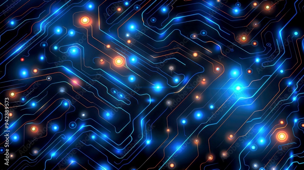 Wall mural abstract futuristic circuit board with glowing lines and nodes