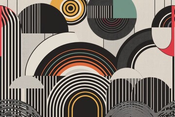 A close-up view of a black and white painting featuring multiple interconnected circles