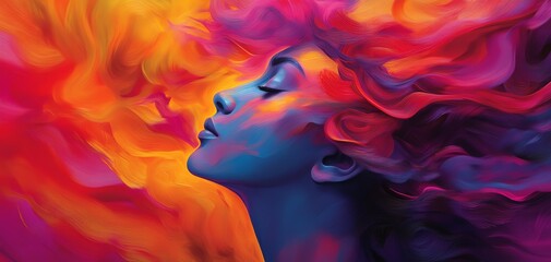 Abstract portrait of a woman with colorful smoke