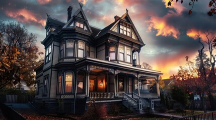 Obraz premium Victorian-era architecture, Vintage, Ornate, Watercolor, Highlighting historical style
