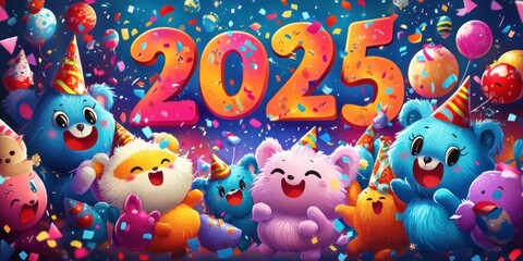 Cheerful Plush Toys Celebrating New Year 2025