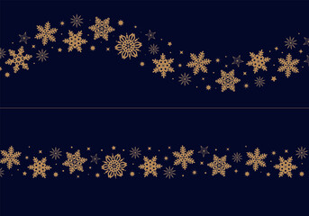 煌びやかでゴーシャスな雪の結晶。金色に輝く２種類の飾り罫。おしゃれな冬イメージのイラスト素材。