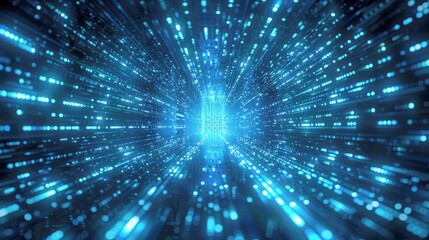 Obraz premium Abstract Blue Light Streaks and Bokeh in a Dark Tunnel