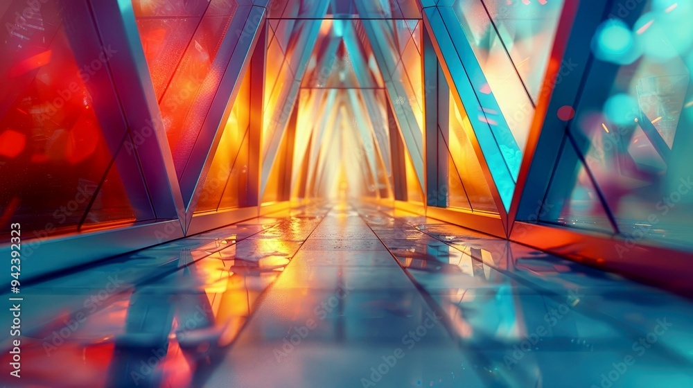 Wall mural A Futuristic Tunnel with Colorful Glass Panels