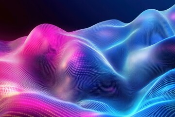 Obraz premium Abstract gradient hologram dynamic wave of particles. Digital technology background , ai
