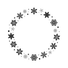 雪の結晶でできたリース。冬イメージのシンプルなシルエットベクター素材。