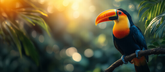 Toco toucan. Toucan sitting on a branch in the Tropical forest. toucan in the jungle Generative AI