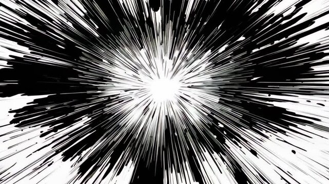 Dynamic manga motion effects with comic-style and explosive bursts on a clean white backdrop. Abstract 4k footage