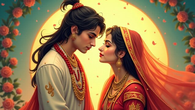 Portrait of Shri Krishan and Radha rani, illustration.