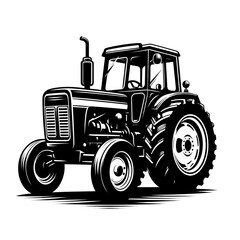 Obraz premium Black and white isolated vector illustration of agricultural tractor on white background.