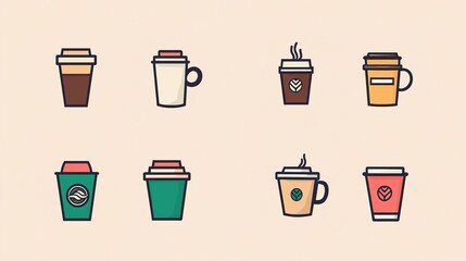 Fototapeta premium Collection of Coffee Icons: Versatile and Stylish Illustrations Representing Various Aspects of Coffee Culture and Beverage Options