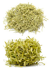 dried honeysuckle flowers on the white background 
