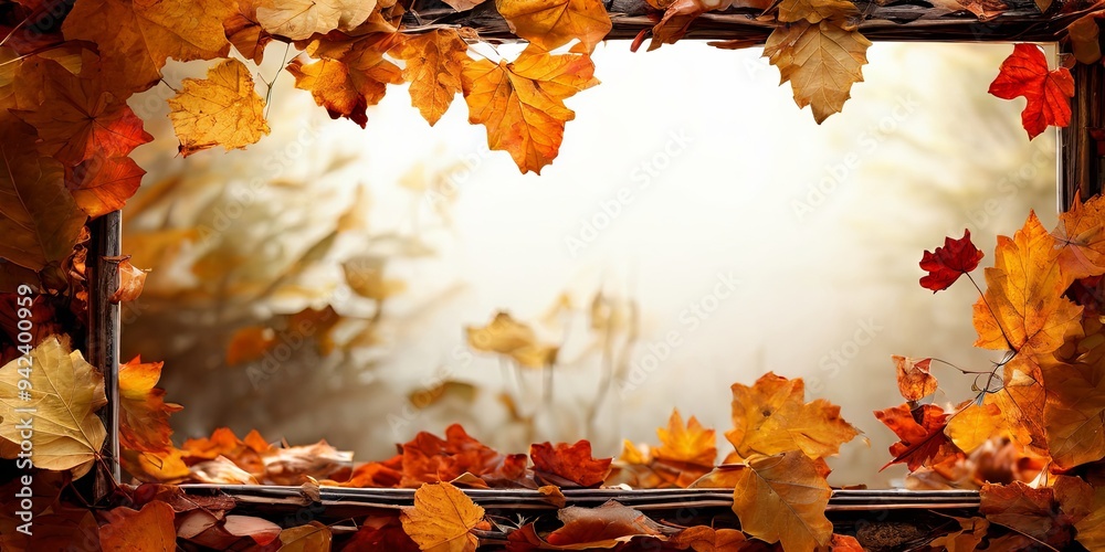 Poster a frame of autumn leaves with a white background