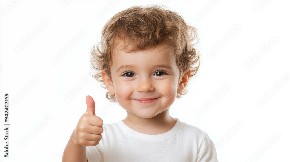 Poster A young child is smiling and giving a thumbs up