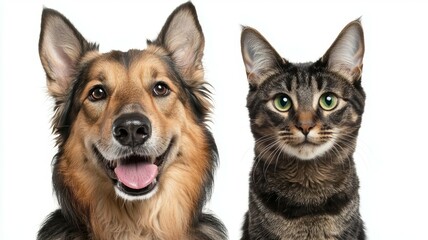 A dog and a cat are standing next to each other