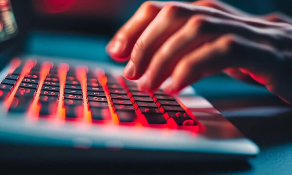 Close Up of Hands Typing on a Laptop Keyboard