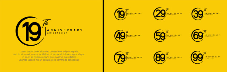 anniversary logo set. vector design black color for celebration event