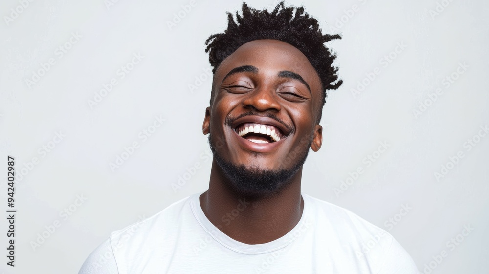 Wall mural A man with a beard and dreadlocks is smiling and laughing