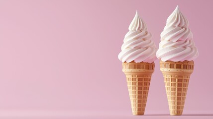 Two ice cream cones with whipped cream on top