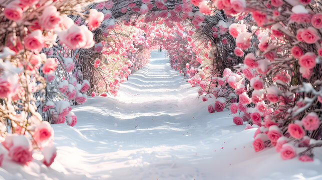 a beautiful garden full of erd roses winter season