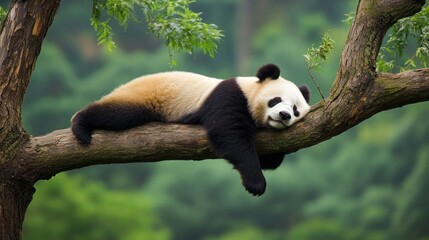 Obraz premium Panda Relaxing on a Tree Branch
