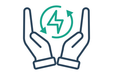 Obraz premium Energy saving icon. line icon style. hand with lightning. icon related to efficiency. productivity elements vector illustration