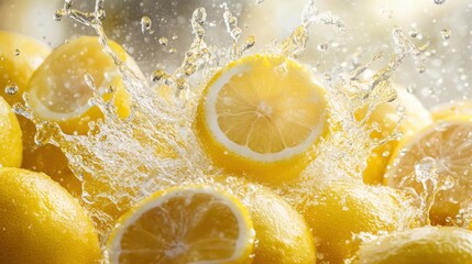 Lemons Splashing in Water