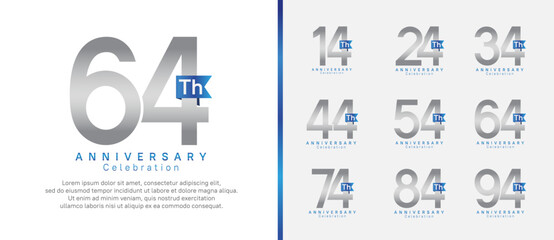 anniversary logo set. vector design silver color with blue ribbon can be use for celebration event