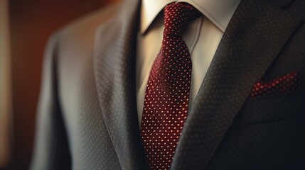 A close-up shot of a suit and tie on a mannequin, perfect for fashion or accessory showcases