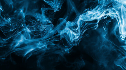 abstract aurora blue ink storm artwork, on a jet black background