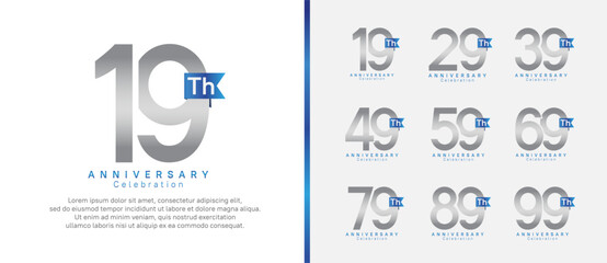 anniversary logo set. vector design silver color with blue ribbon can be use for celebration event