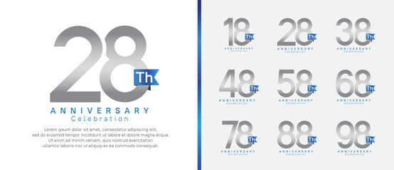 anniversary logo set. vector design silver color with blue ribbon can be use for celebration event