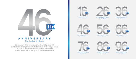 anniversary logo set. vector design silver color with blue ribbon can be use for celebration event