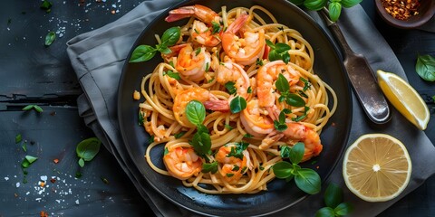 spaghetti with shrimps , spaghetti with seafood
