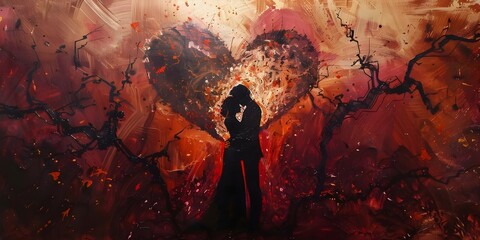 Couple with red wall with a heart on it