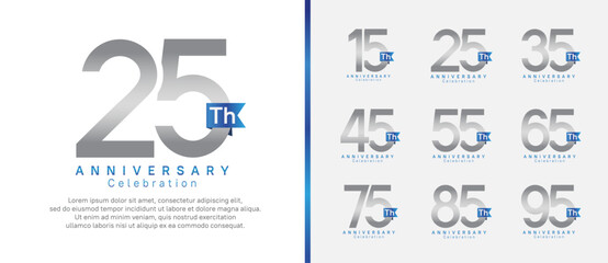 anniversary logo set. vector design silver color with blue ribbon can be use for celebration event