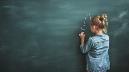 Kids at the Chalkboard: A student writing on the chalkboard, eager to show their knowledge on the first day back, with copy space