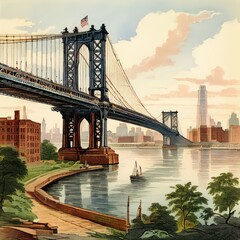 Fototapeta premium the AI Image Generator, Manhattan Bridge from Brooklyn Bridge