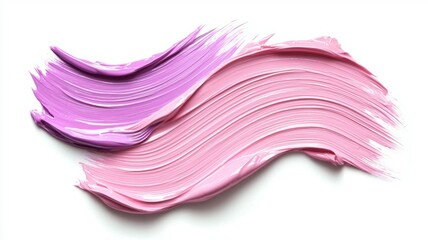 A brush stroke of pink and purple paint on a white background