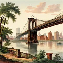 Fototapeta premium the AI Image Generator, Manhattan Bridge from Brooklyn Bridge