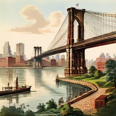 Fototapeta premium the AI Image Generator, Manhattan Bridge from Brooklyn Bridge