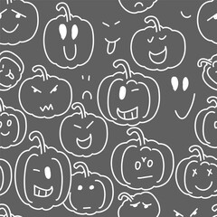 Vector. Seamless repeating pattern of cartoon pumpkin. Thanksgiving, Halloween concept. Seasonal print for textiles, holiday background, gift wrapping, invitations. Autumn concept.